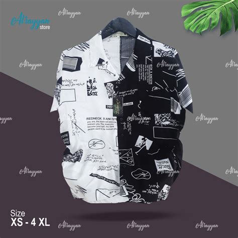 Jual Alrayyan Store Kemeja Hawai Rayon Motif Kombinasi Hitam Putih