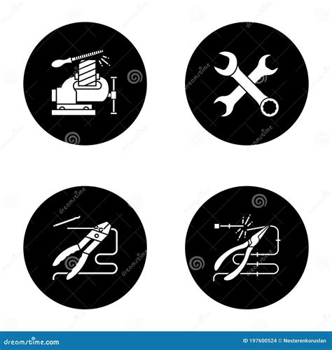 Construction Tools Glyph Icons Set Stock Vector Illustration Of