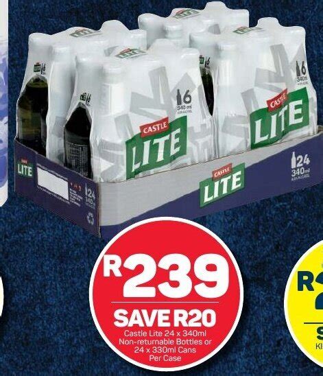 Castle Lite 24 X 340ml Non Returnable Bottles Or 24 X 330ml Cans Offer