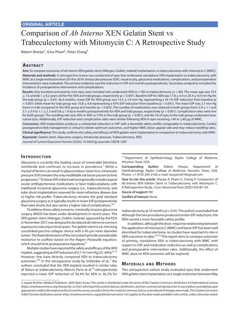 Pdf Comparison Of Ab Interno Xen Gelatin Stent Vs Trabeculectomy With