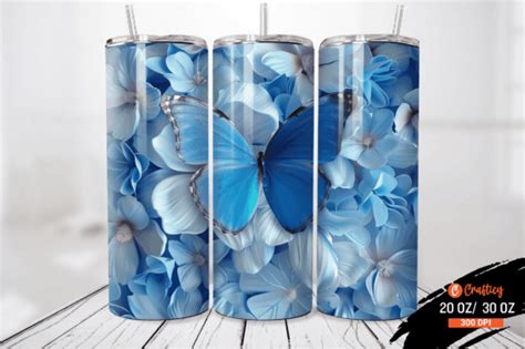 3d Blue Butterfly Flowers Tumbler Wrap Graphic By Graftify · Creative