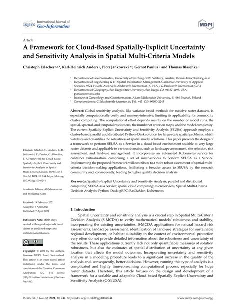 Pdf A Framework For Cloud Based Spatially Explicit Uncertainty And Sensitivity Analysis In