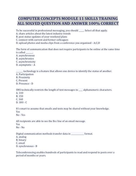 Computer Concepts Module Skills Training All Solved Question And