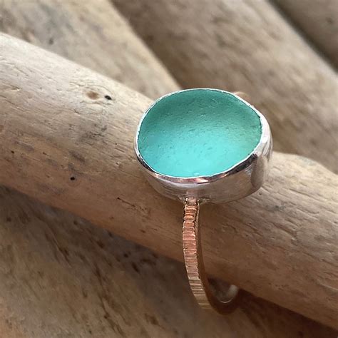 Sea Glass Ring Mixed Metal Sea Glass Ring Etsy UK