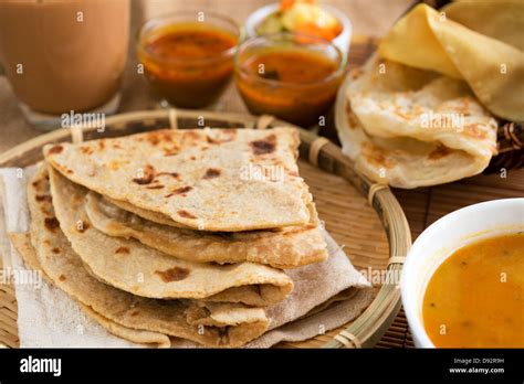 Indian Food Chapati Flatbread Roti Canai Dal Curry Teh Tarik Or