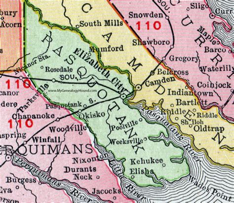 Pasquotank County, North Carolina, 1911, Map, Rand McNally, Elizabeth ...