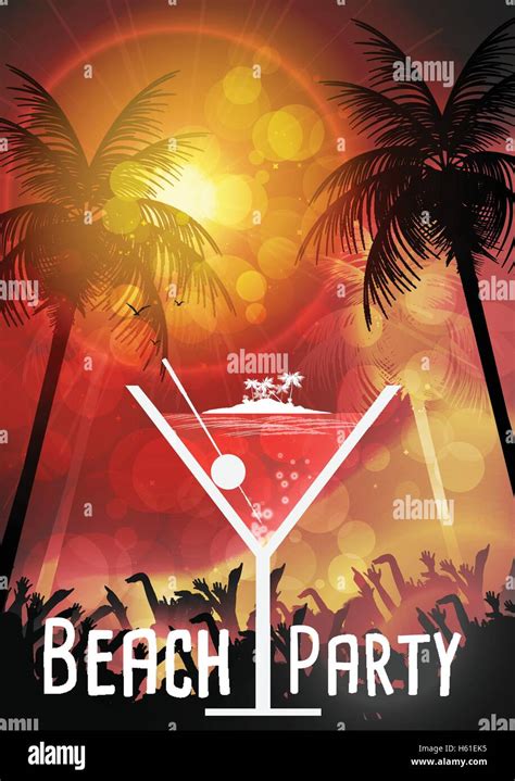 Tropical Beach Party Vacation Background Design with Palm Trees ...