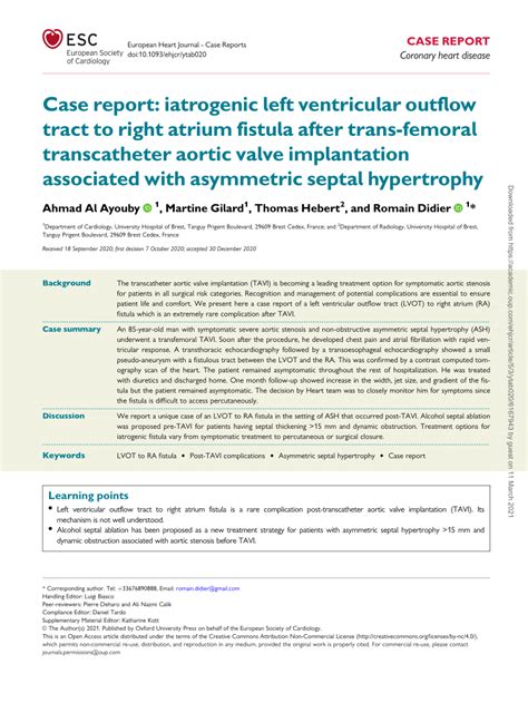 Pdf Case Report Iatrogenic Left Ventricular Outflow Tract To Right