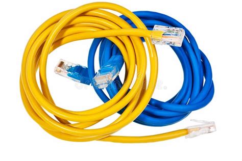 Blue And Yellow Patch Cords Stock Image Image Of Closeup Network