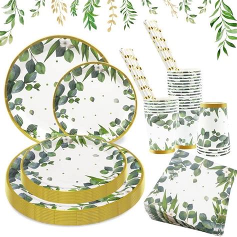 Lot De Assiettes De F Te En Carton Vert Eucalyptus Pour