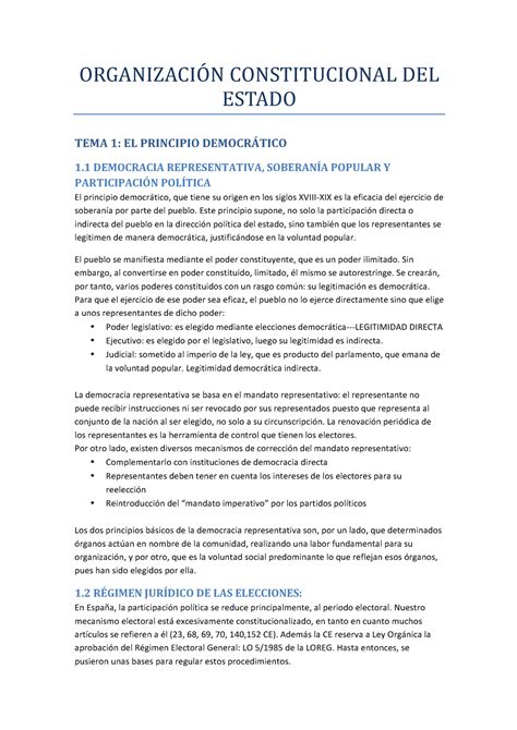 Apuntes Consti Ii Organizacio N Constitucional Del Estado Tema El