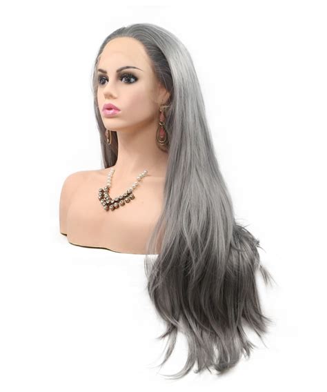 Invisilace Synthetic Hair Lace Front Wig Straight Dark Grey Long Style