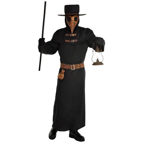 Adult Plague Doctor Black Robe Style Outfit Halloween Costume With Mask