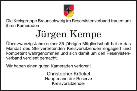 Traueranzeigen von Jürgen Kempe trauer38 de