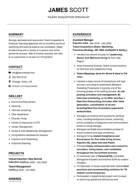 Talent Acquisition Specialist Cv Example In Resumekraft