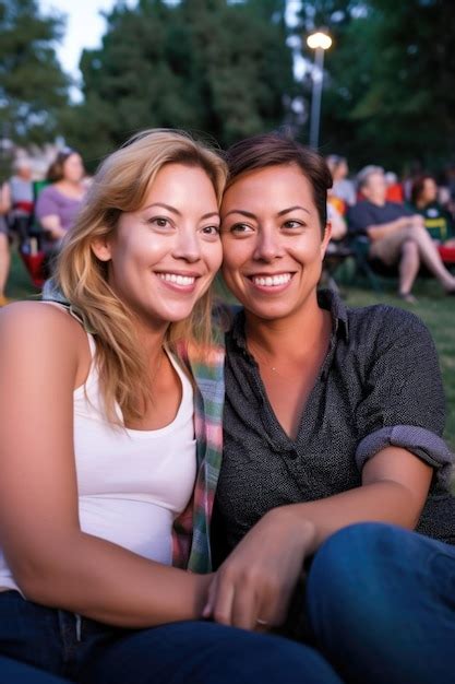 Premium Photo A Lesbian Couple Attending An Outdoor Film Festival