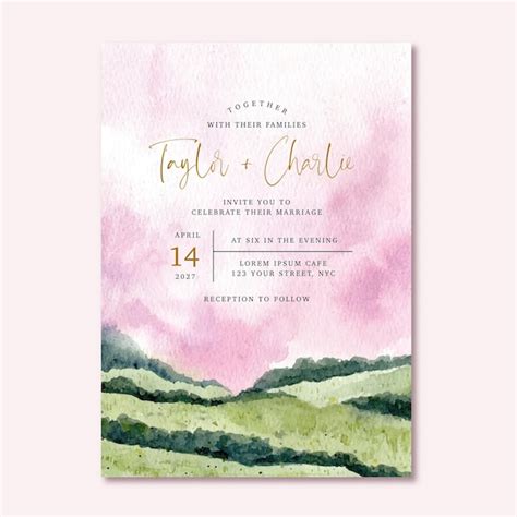 Invitation De Mariage Paysage Aquarelle Vecteur Gratuite