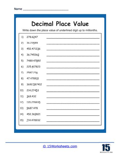 Place Value Of Decimals Worksheets Worksheets