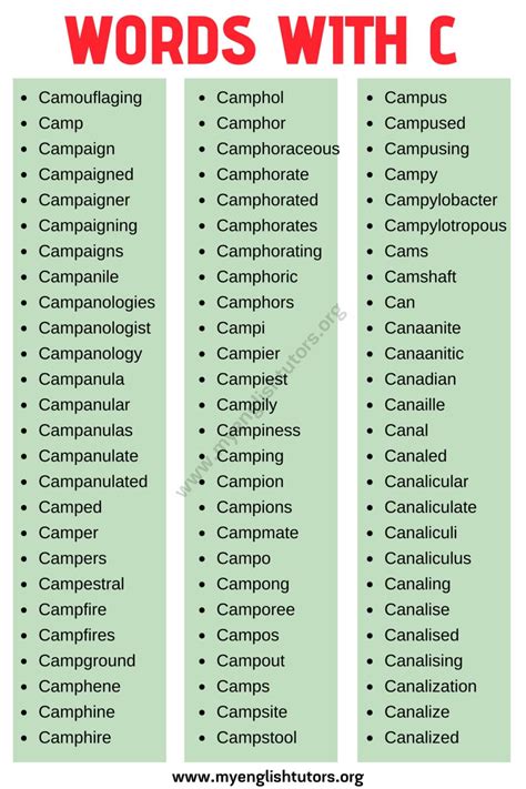 Words That Start With C List Of 650 Words That Start With C With Useful Examples My English