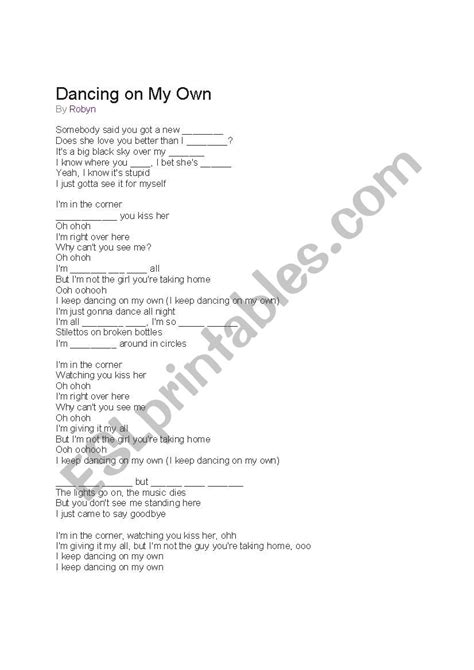 Dancing on my Own - Music Lyrics - ESL worksheet by pvmaximus