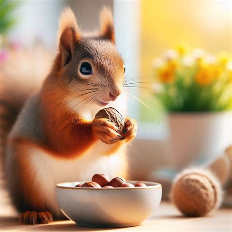 Fluffy Rodents Macro In Focus Cute Squirrels Close Up Eating Nuts