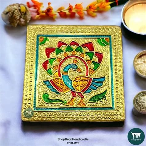 Multicolor Shopbeat Golden Oxidised Peacock Wooden Pooja Chowki X