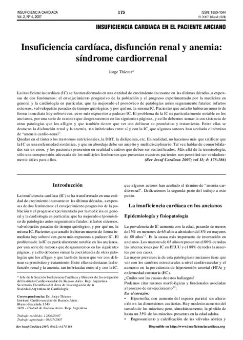 Pdf Insuficiencia Cardíaca Disfunción Renal Y Anemia Síndrome