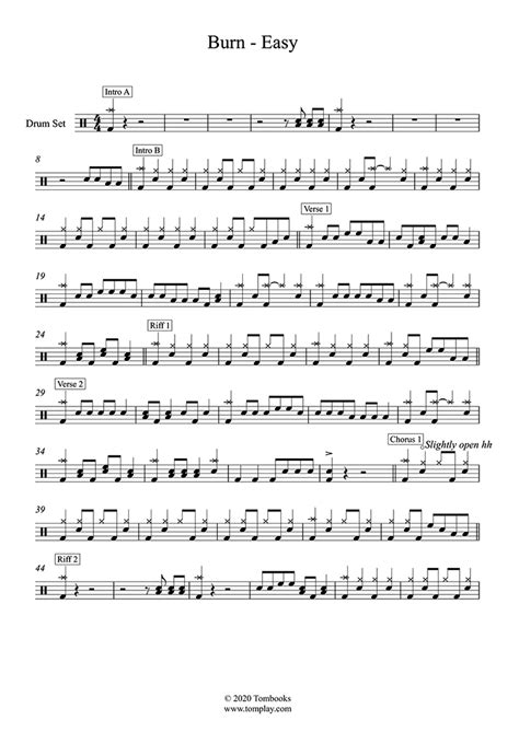 Burn (Easy Level) (Deep Purple) - Drums Sheet Music