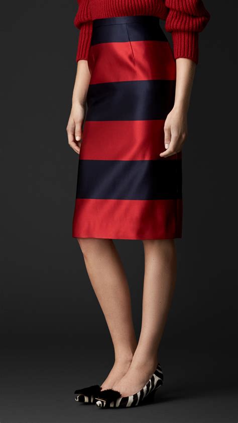 Lyst Burberry Duchess Silk Satin Pencil Skirt In Red