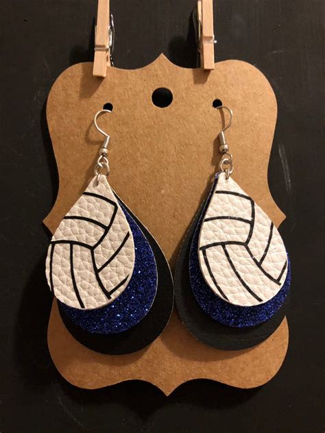 Volleyball Earrings Faux Leather Custom Team Colors Etsy Leather