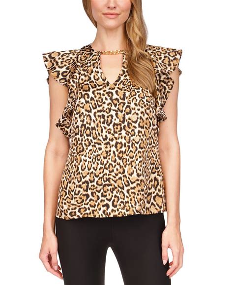 Michael Kors Womens Wildcat Printed Ruffled Top Macys