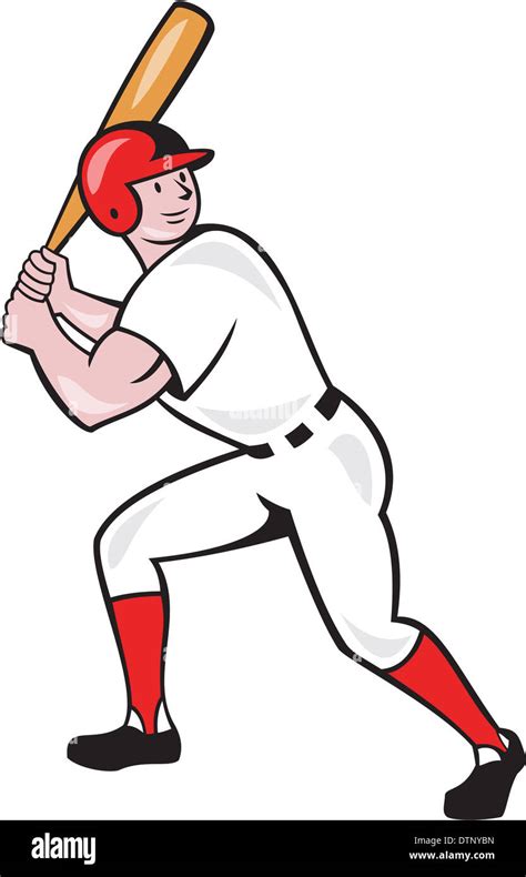 Illustration Of An American Baseball Player Batter Hitter Batting With