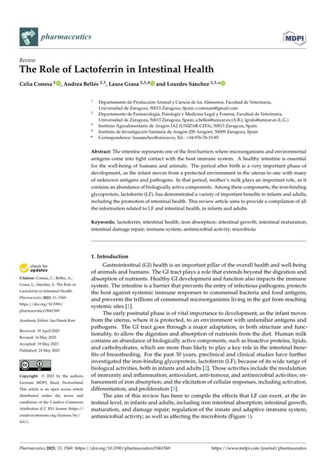 Pdf The Role Of Lactoferrin In Intestinal Health