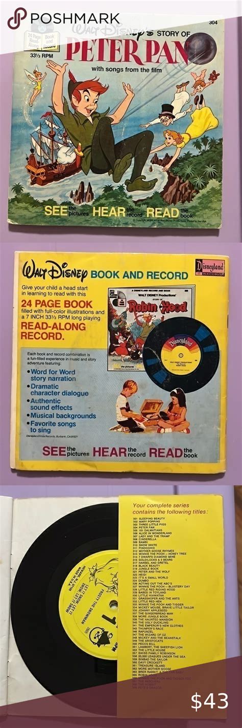 Walt Disney Peter Pan Book And Record 304 Peter Pan Book Walt