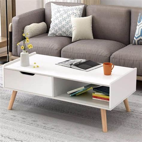 Modern White Solid Wood Coffee Table with Storage | Unique coffee table ...