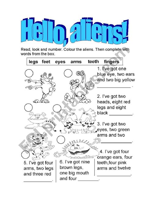 Hello Aliens Esl Worksheet By Dafunya