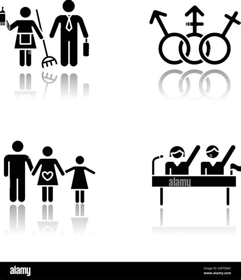 Gender Equality Drop Shadow Black Glyph Icons Set Politic Rights