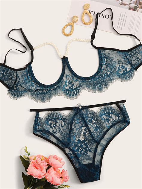 Eyelash Lace Underwire Cut Out Lingerie Set Shein Usa