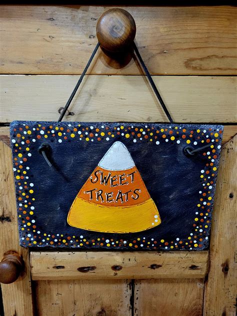 Happy Halloween Sign Halloween Painted Slate Halloween Slate Halloween Door Hanger Candy Corn