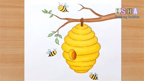 How to draw Beehive with Bees | Step by step | Very Easy Drawing ...