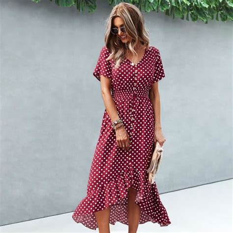 Robe Femme Chic Mode Elegant Ete Sexy Vacances La Plage Rouge Wine