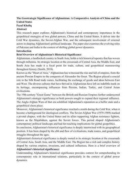 PDF The Geostrategic Significance Of Afghanistan A Comparative