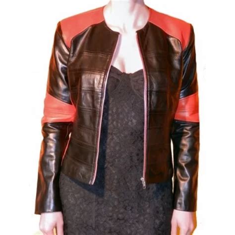 blouson femme cuir agneau plongé noir et agneau plongé noir et rouge