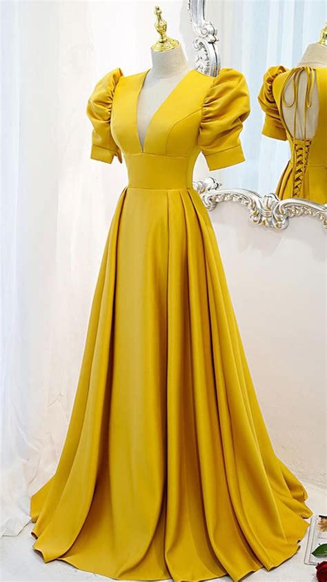 Yellow Satin Long A Line Prom Dress Evening Dress Evening Dresses