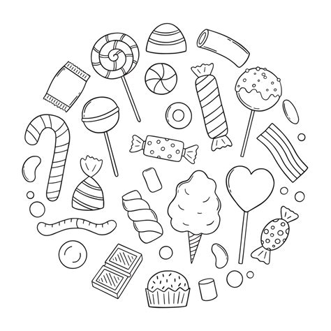 Hand Drawn Set Of Sweets And Candies Doodle Lollipop Caramel