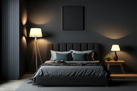 Premium Photo | Interior bedroom design and decoration dark tone room loft style