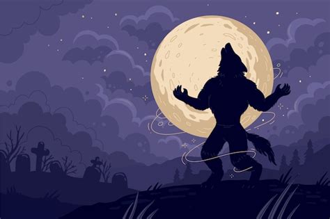 Free Vector | Flat design werewolf and moon background