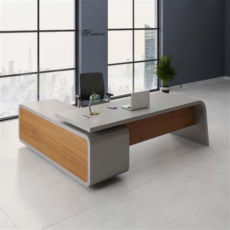 Classic Design L Shape Office Desk Protector Solid Wood Boss Table