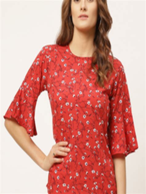 Buy One Femme Red White Ditsy Floral Printed Flared Sleeves Regular