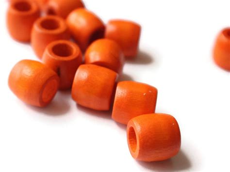 16 12mm Orange Wood Barrel Beads Vintage Wooden Macrame Tube Beads